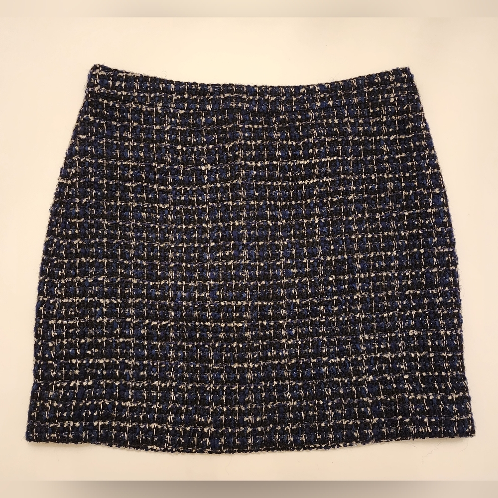 J Crew black and blue Wool Blend Mini Skirt Sz 2